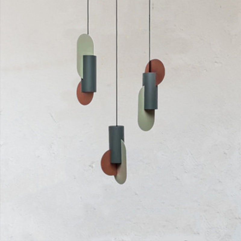 Geometric Colorblock Pendant Lighting Macaron Metal 1-Light Pink-Green-Grey Ceiling Light