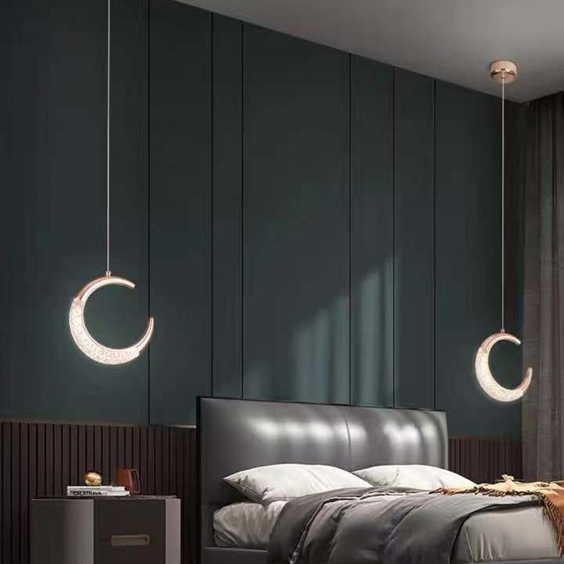 Gold Moon LED Hanging Light in Modern Luxury Style Zine-Alloy Pendant Light with Acrylic Shade