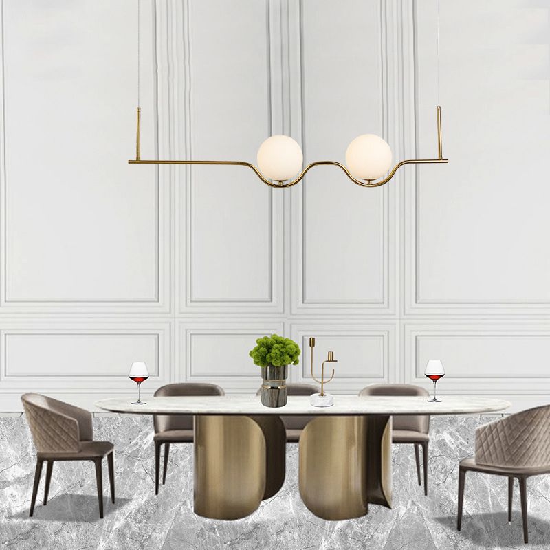 Cream Glass Globe Island Light Minimalist 2-Light Brass Finish Pendant