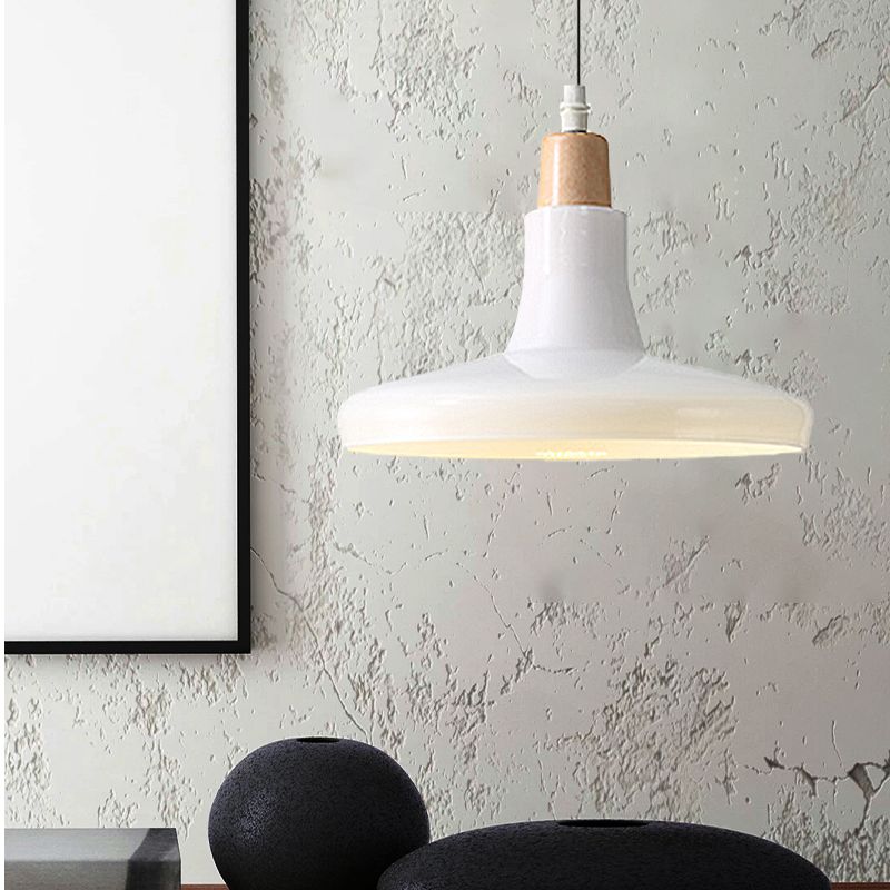 White/Black Bowl/Cone/Saucer Pendant Lamp Modernist 1 Light Glass Led Hanging Ceiling Light in White/Warm Light