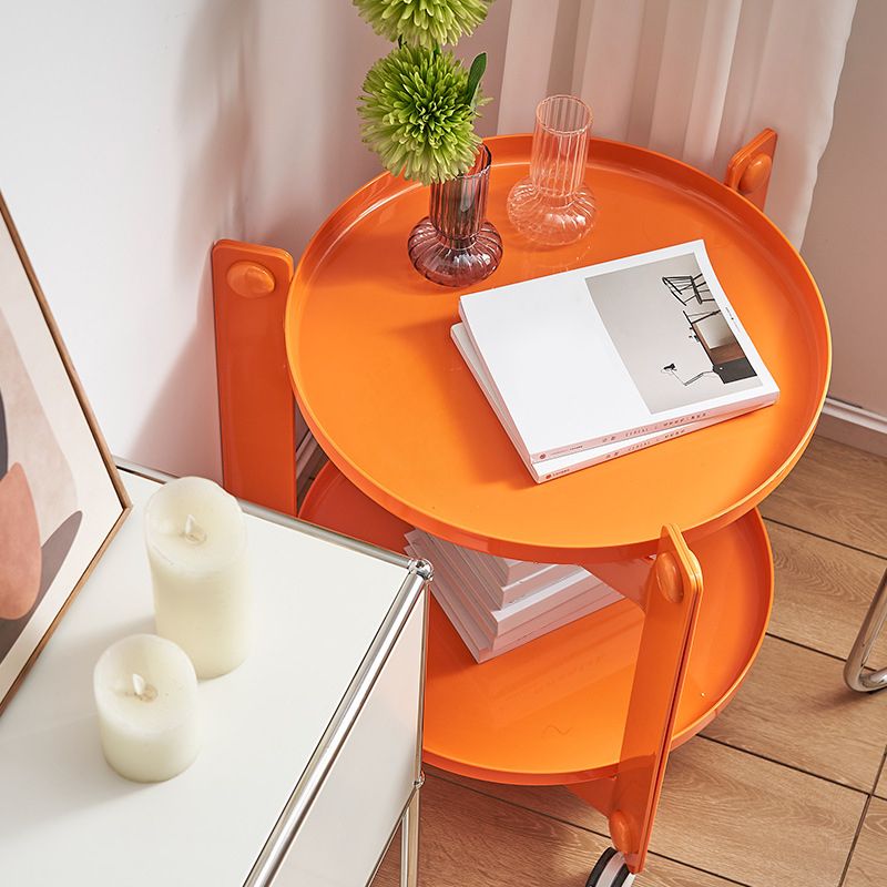 Modern Acrylic Round Side Table with Casters Tray Top 2 - Tier End Table Set
