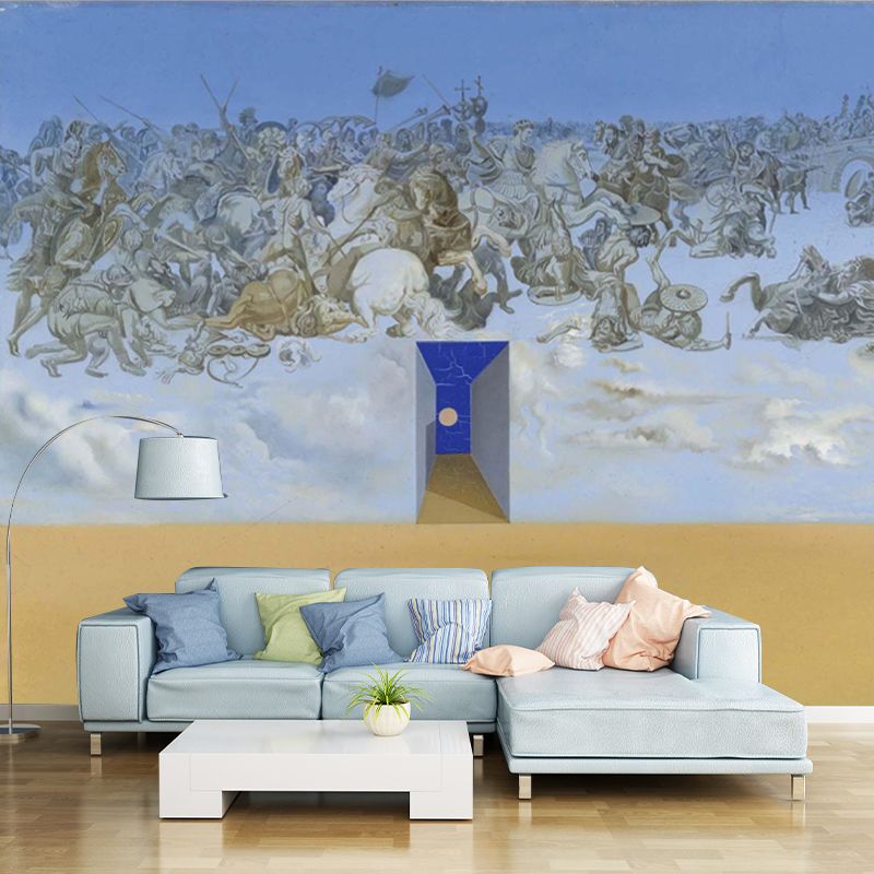 Battle in the Clouds Mural Yellow Surrealism Wall Covering for Accent Wall, Made to Measure