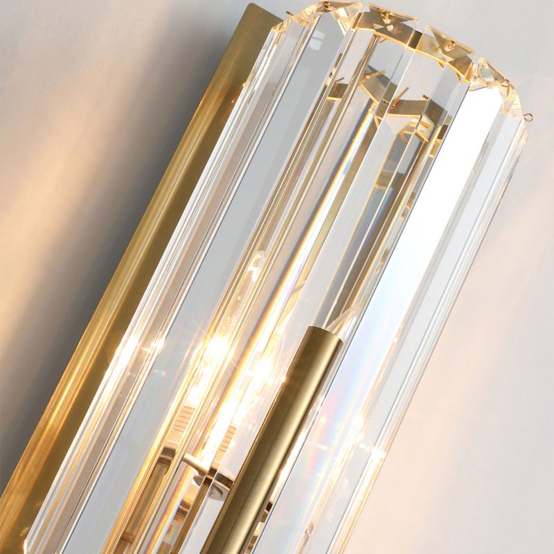 2-Lights Cylindrical Crystal Sconce Lights Electroplated Gold Postmodern Wall Lamp for Living Room