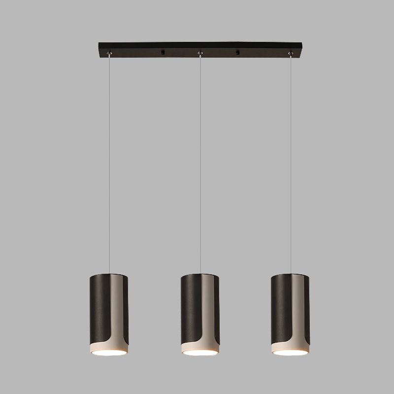 Black Finish Cylindrical Suspension Light Modernist 3-Light Metallic Cluster Pendant Lamp