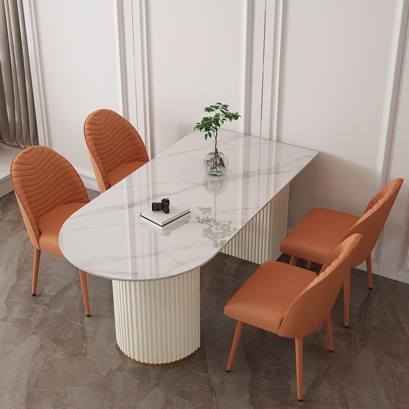 Sintered Stone White Table for Restaurant Modern Dining Table with Double Pedestal Base