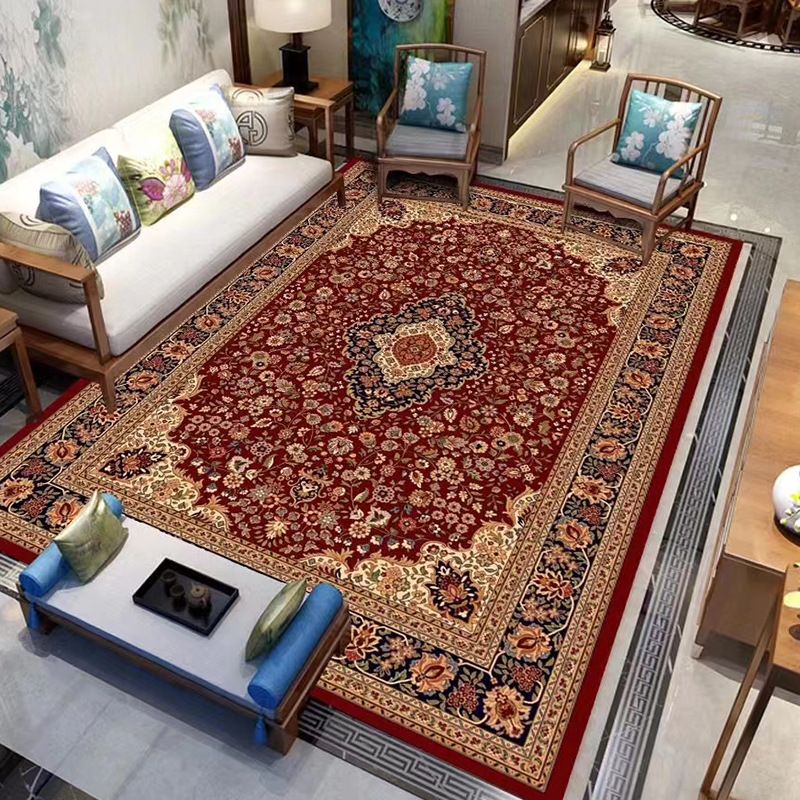 Traditional Medallion Print Rug Polyester Carpet Non-Slip Backing Area Rug for Living Room