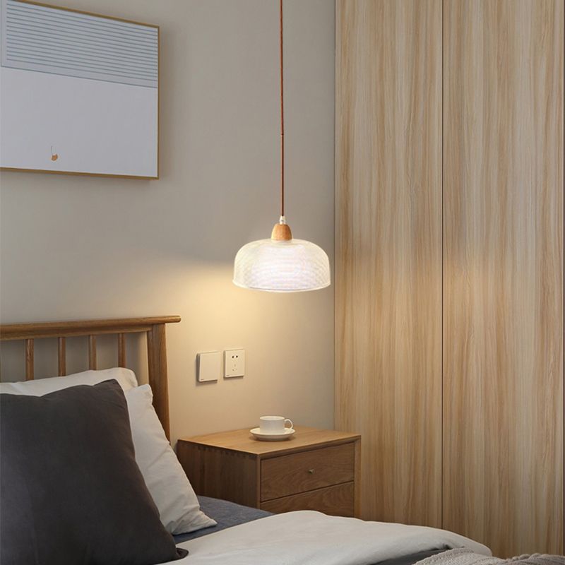 Nordic Shaded Pendant Lighting Fixture Wooden Bedroom Hanging Light Fixture in Wood