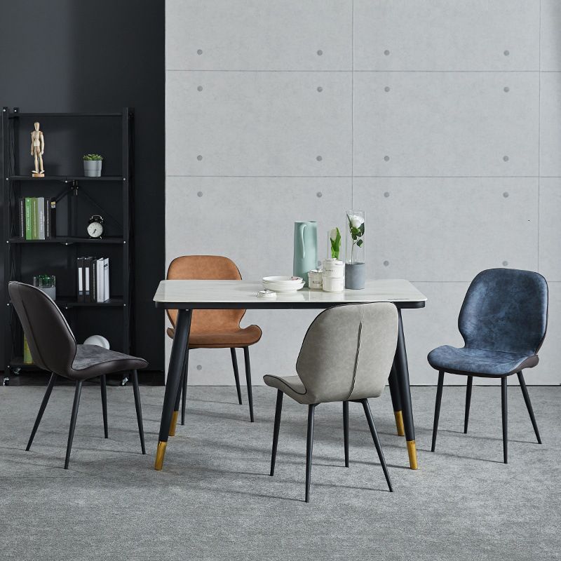 Modern Armless Dining Chairs Leather Wingback Side Chair with Metal Legs