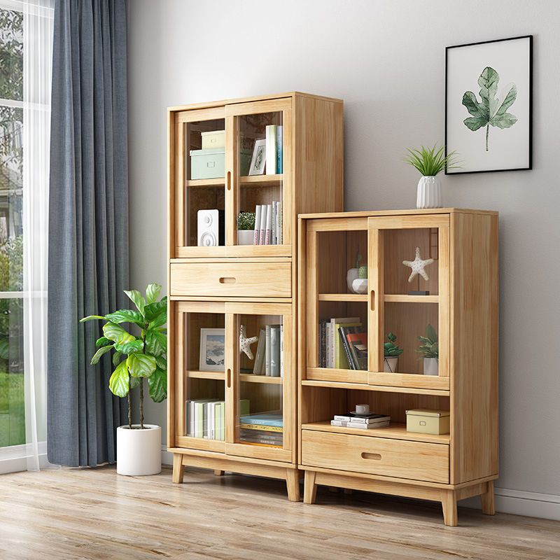 Modern Style Closed Back Bookshelf Standard Wooden Bookcase with Cabinets