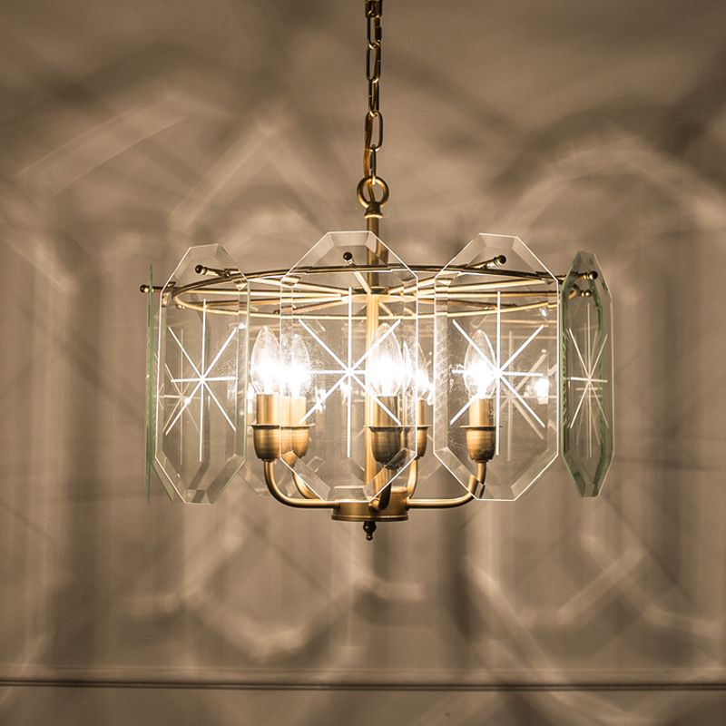 Modernismo cilindro bidone lampadario vetro trasparente 5 teste appeso lampada in ottone per il ristorante