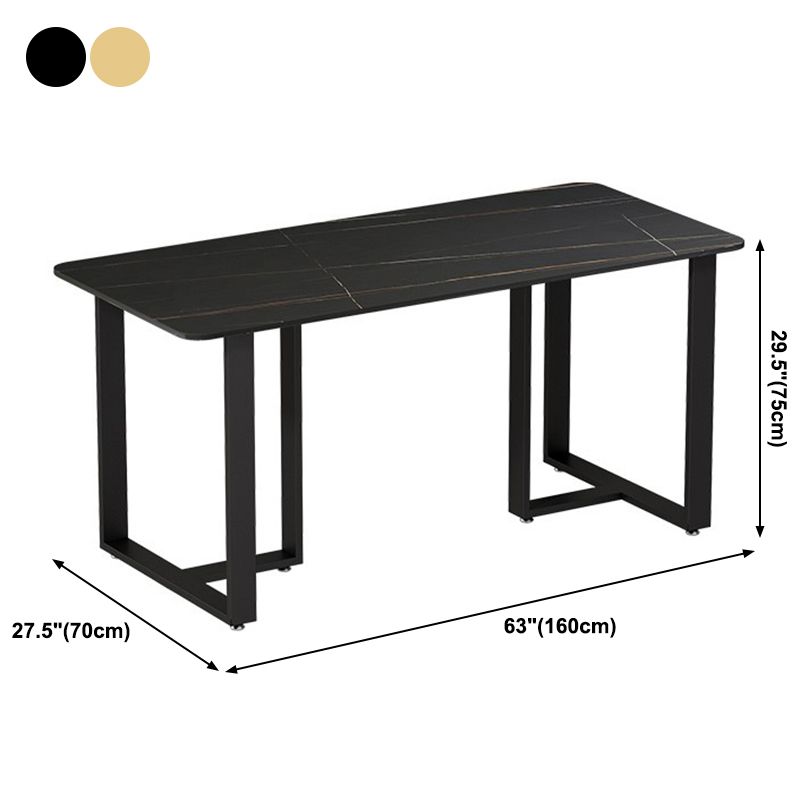Industrial Dining Table Sintered Stone Table with Double Pedestal Base for Dining Room