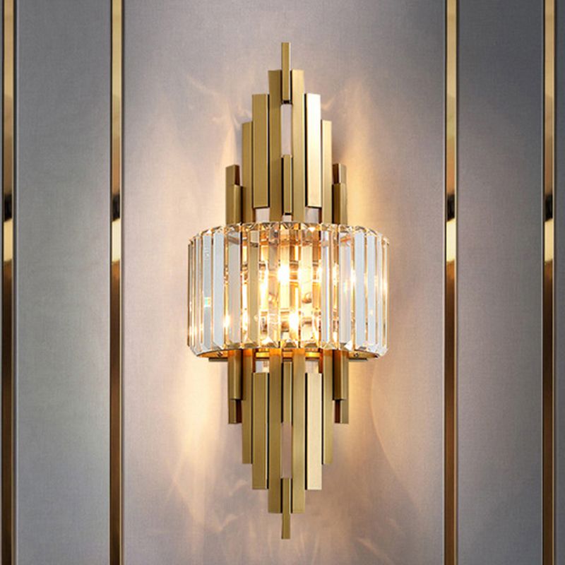 Gold Geometric Wall Lamp in Modern Creative Style Stainless-Steel Wall Light with Crystal Shade