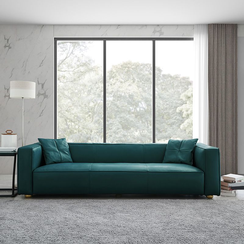 24.80"H Genuine Leather Square Arm Sofa with Tight Back for Living Room