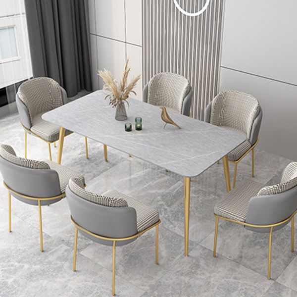 Stone Top Dining Table Industrial Rectangle Table with 4 Gold Legs