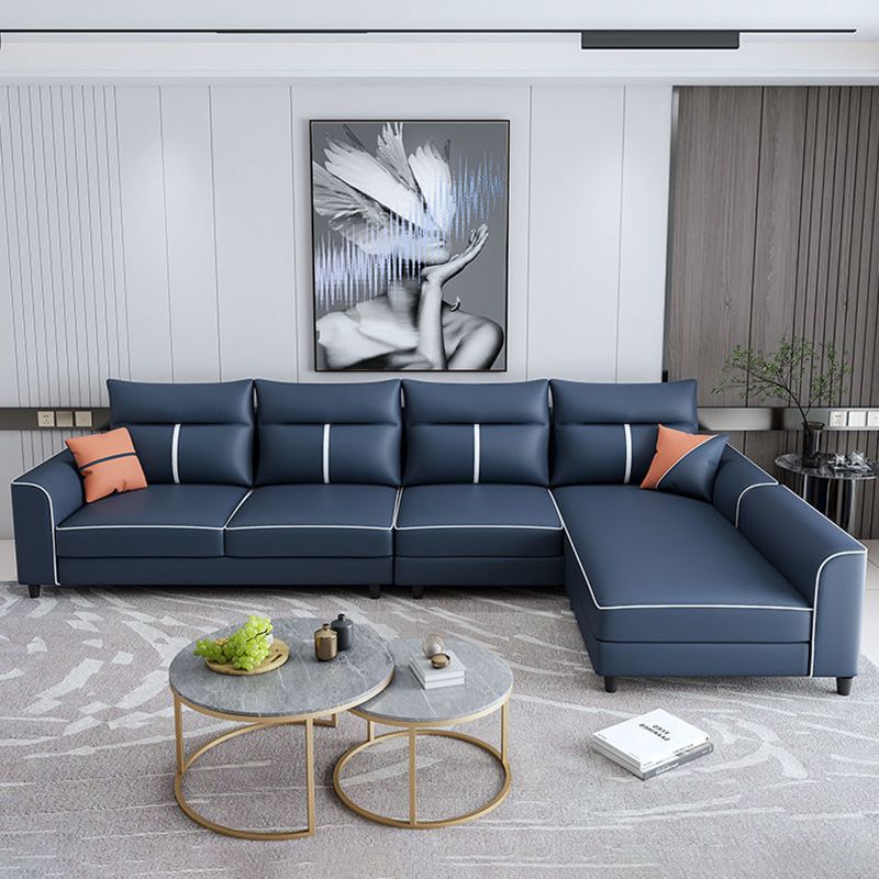 Modern Faux Leather Sectional with Chaise and Pillow Back for Living Room