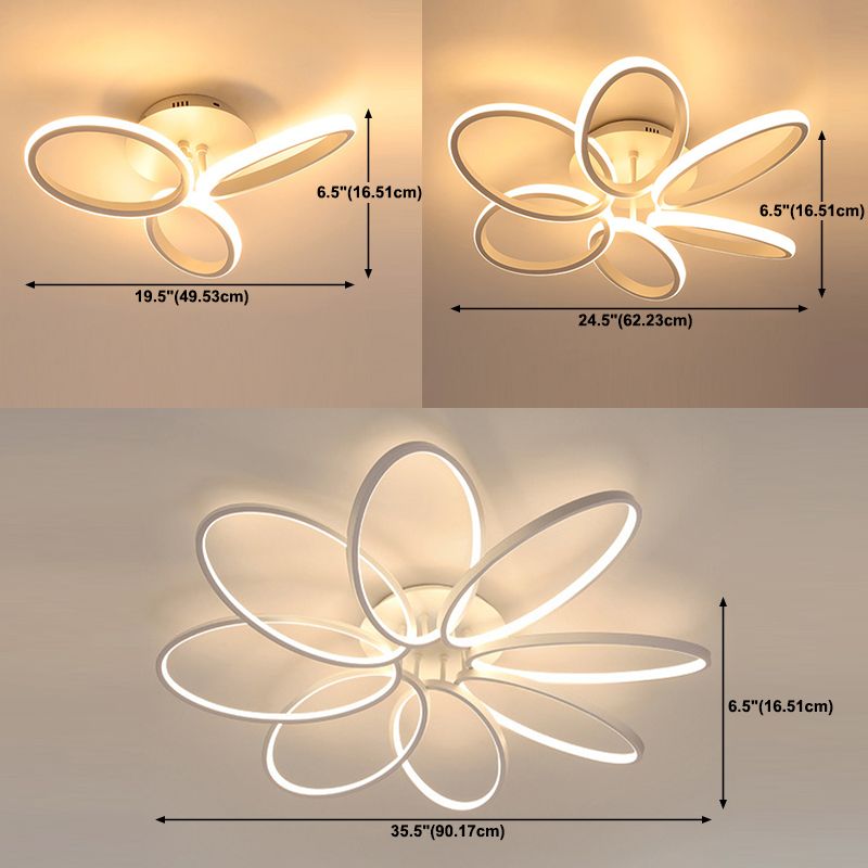 Minimalist Floral Semi Flush Mount Lighting Metal LED Bedroom Ceiling Lighting