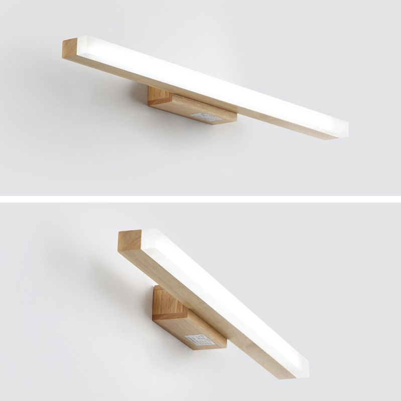 Natural Oak Linear Bathroom Vanity Light Fixture Acrylic Anti-fogging Shade Vanity Mirror Light