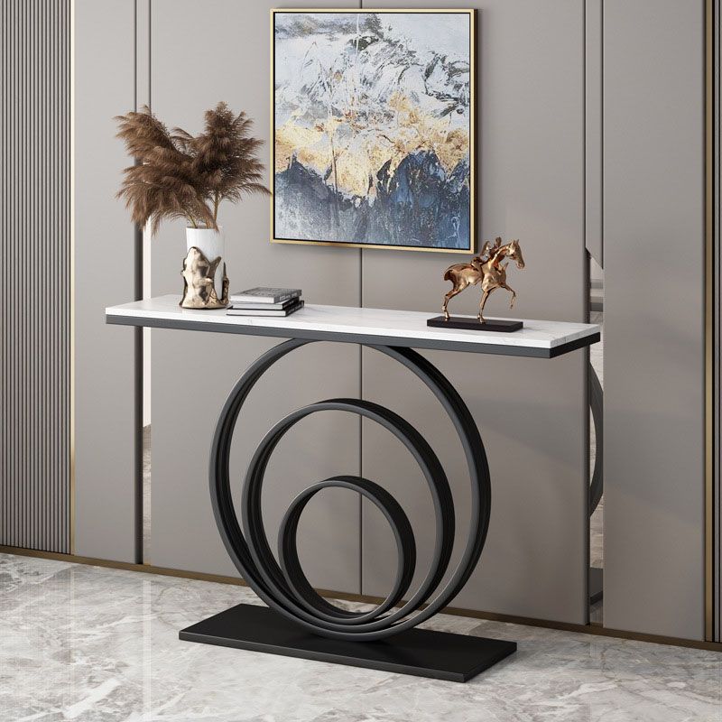 Modern Iron Console Sofa Table Rectangle Stone Console Accent Table for Hall