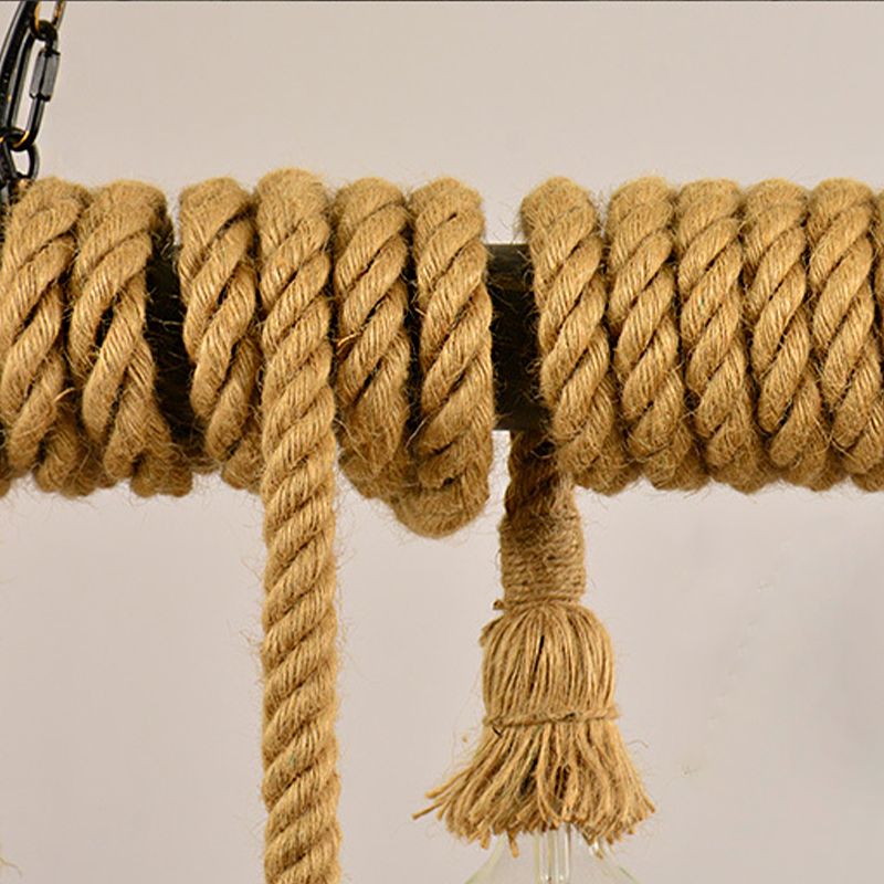 Open Bulb Dining Room Island Lamp Rope 4 Lights Industrial Style Hanging Island Light in Beige