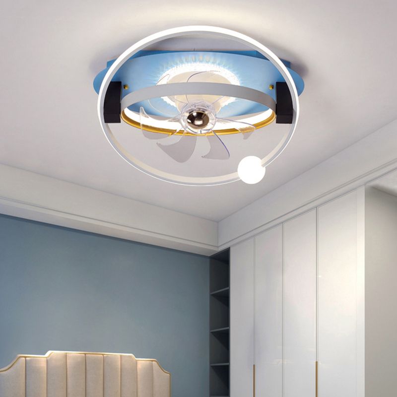 Polish Finish Fan with Light Contemporary 7-Blade LED Ceiling Fan for Foyer