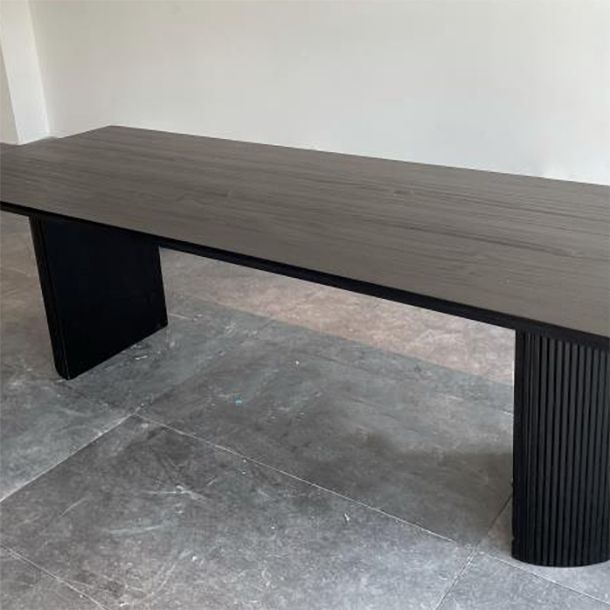 Rectangle Double Pedestal Modern Table Black Fixed Table of Pinewood Solid Wood