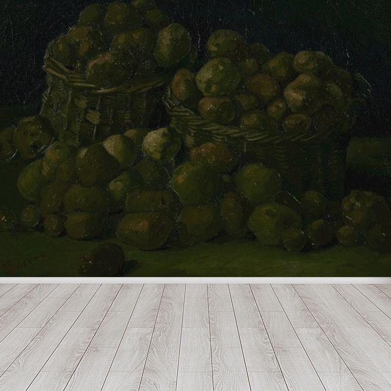 Modern Style Teenagers Mural Decal Plentiful Fruits and Baskets Black Wall Covering