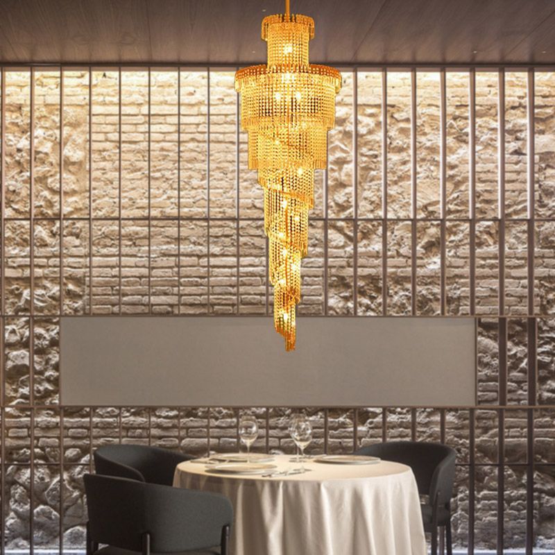 Candelera de techo de cristal en capas Modern 15 luces colgante de suspensión de oro para corredor