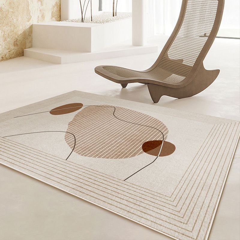 Apricot Modern Rug Polyester Striped Indoor Rug Non-Slip Backing Rug for Living Room