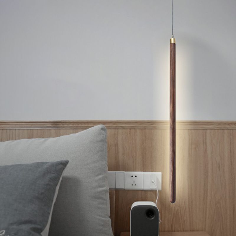 Pole Shaped Bedside LED Pendulum Light Wooden Simplicity Pendant Lighting Fixture