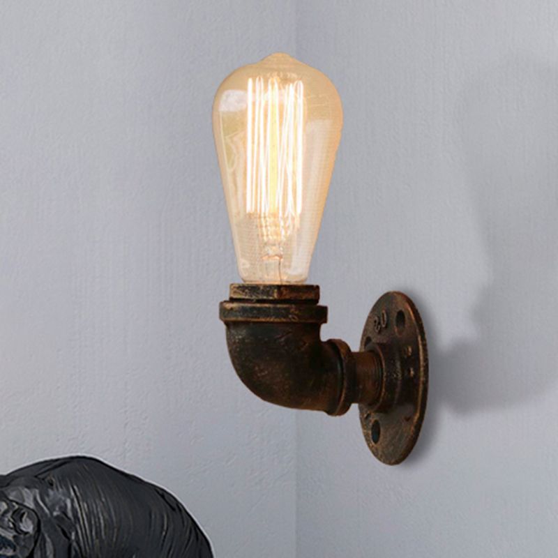 Bare Bulb Living Room Wall Sconce Lighting with Pipe Rustic Stylish Metal 1 Head Black/Bronze Wall Mount Light