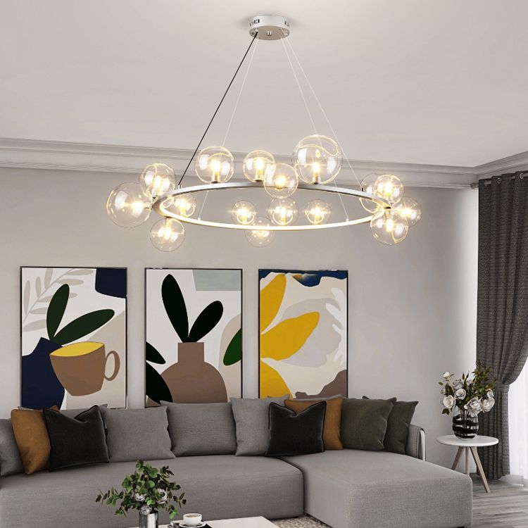 Almacina de vaso de vidrio creativo redondo LED LED Minimalismo Contemporáneo accesorio de iluminación con alambre de suspensión ajustable de 47 "