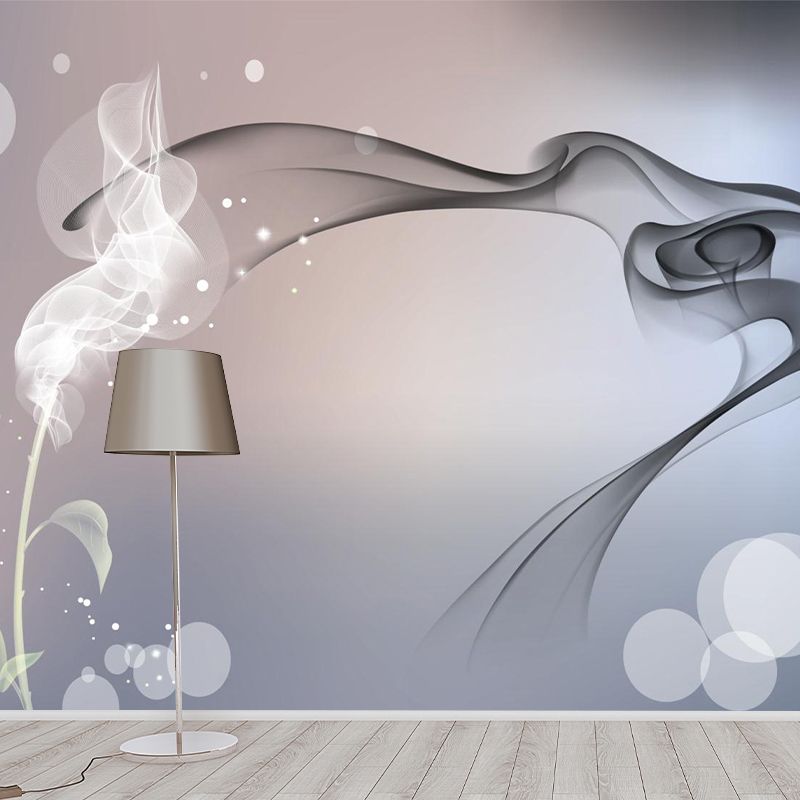 Contemporary Smoke and Bubble Mural Grey and Blue Home Decoration Wall Covering, Made to Measure