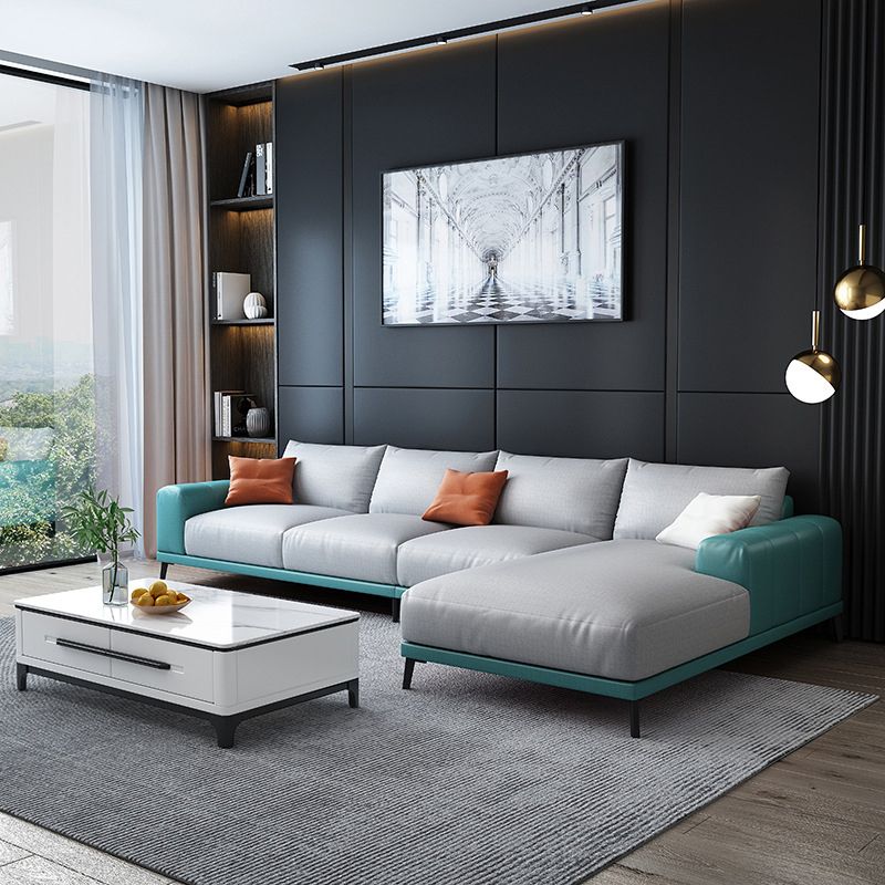 Square Arm Loose Back Sectional with Chaise Faux Leather 4-seater Sectional