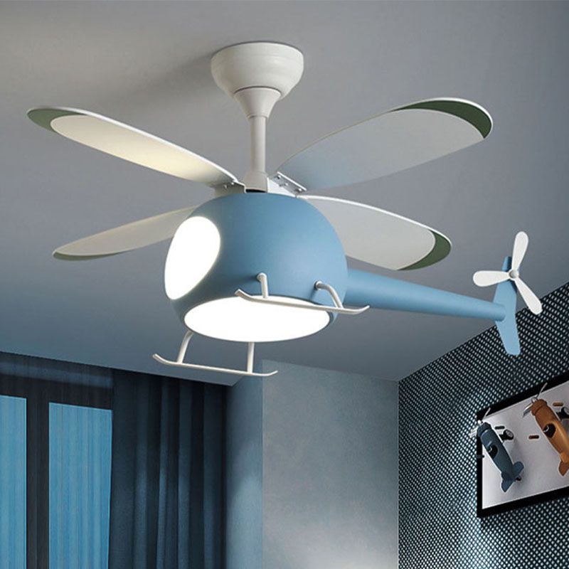 Pendant le pendentif de pendentif LED créatif Kids Pendant de ventilateur de macaron de fer avec une teinte acrylique