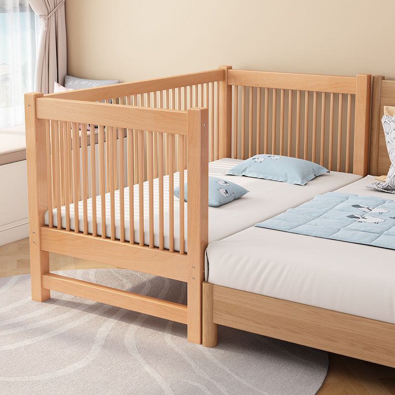 Contemporary Light Wood Nursery Crib Solid Wood with Guardrail