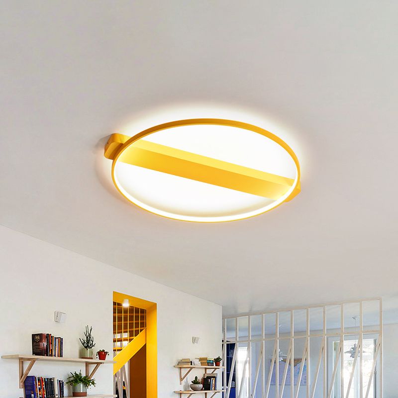 18"/22" W Child Room LED Flush Mount Macaron Yellow/Pink/Grey Close to Ceiling Light Fixture with Round Metal Frame