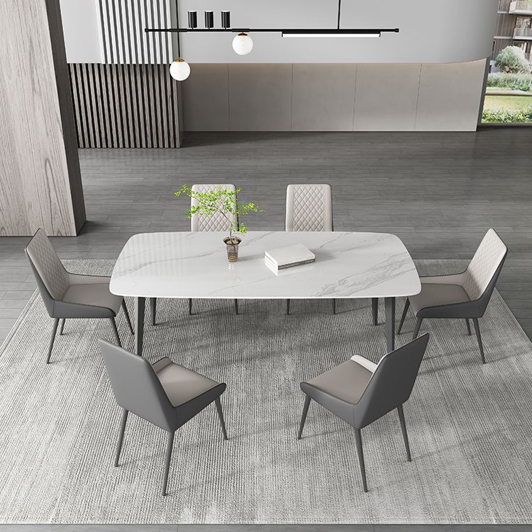 Contemporary White Rectangular Stone Dining Table with 4 Steel Foot