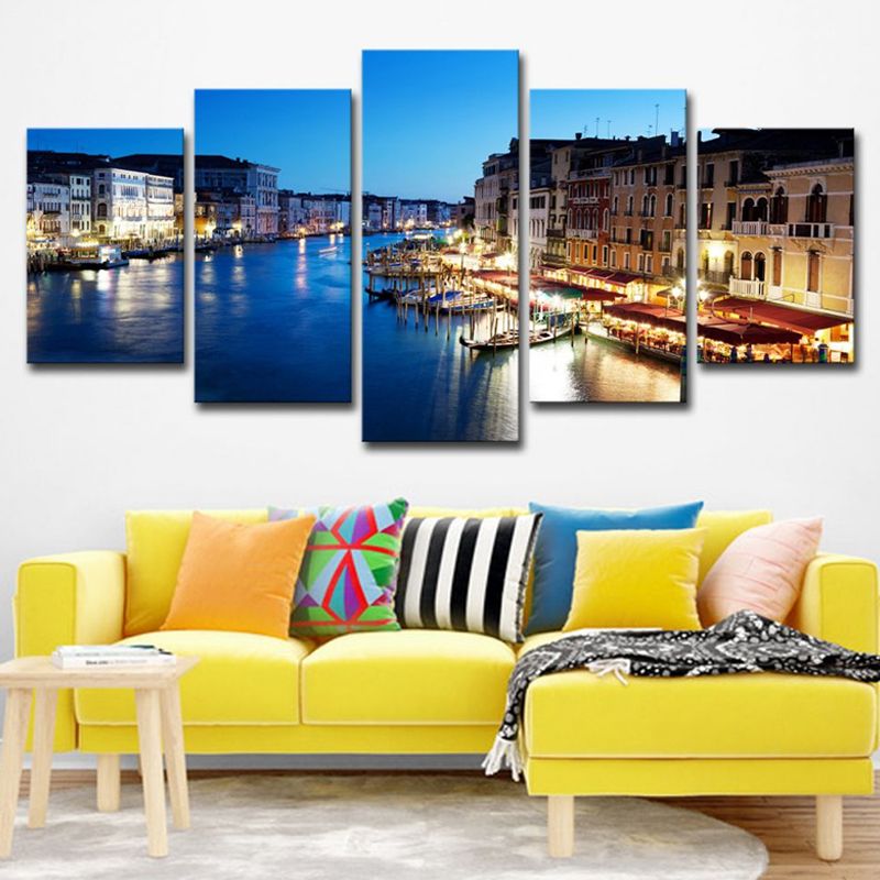 Blue Venice Nightscape Canvas Art Multi-Piece Global Inspired Bedroom Wall Decor