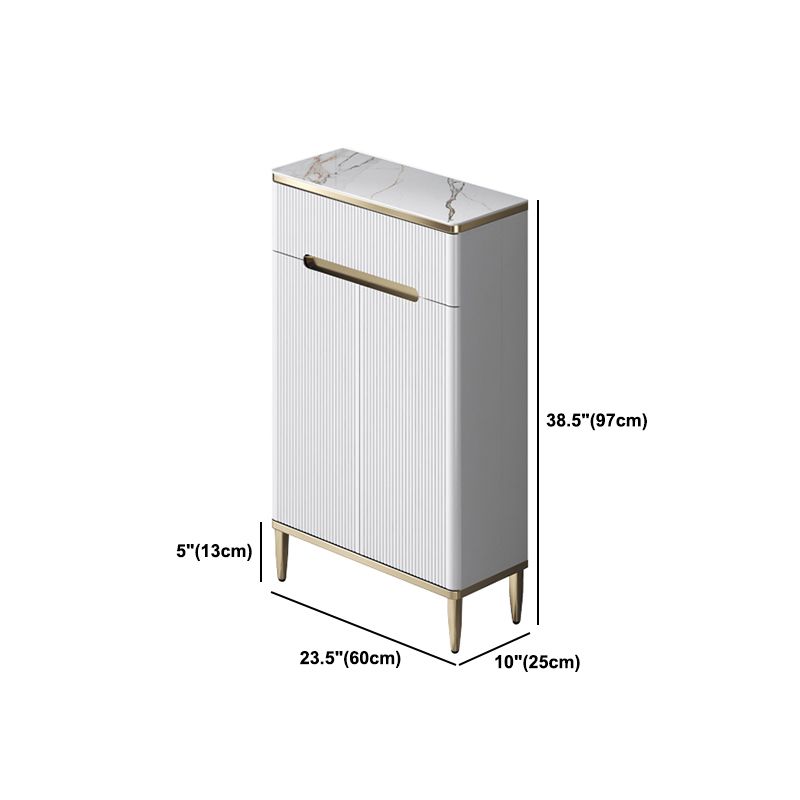 Glam White Dining Server Stone and Engineered Wood Buffet Server