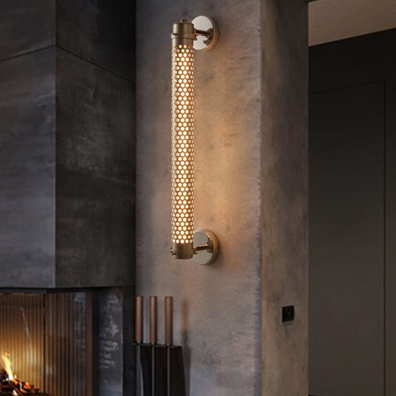 Silver Modern Wall Sconce Cylinder Shape Wall Light with Metal Shade for Living Room