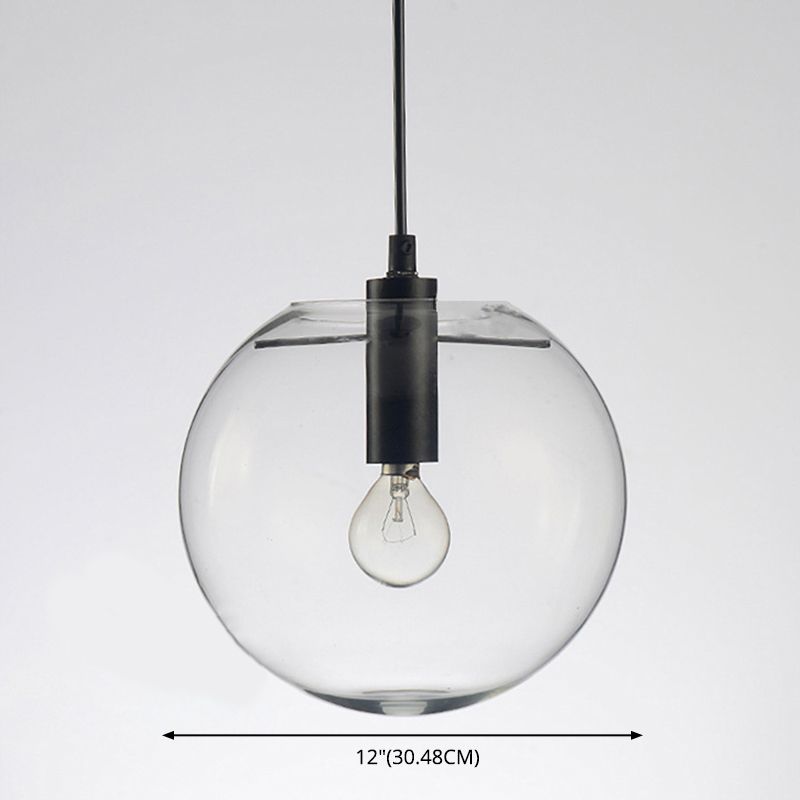 Minimalist Globe Pendant Lamp Clear Glass 1 Bulb Snack Bar Hanging Light in Black