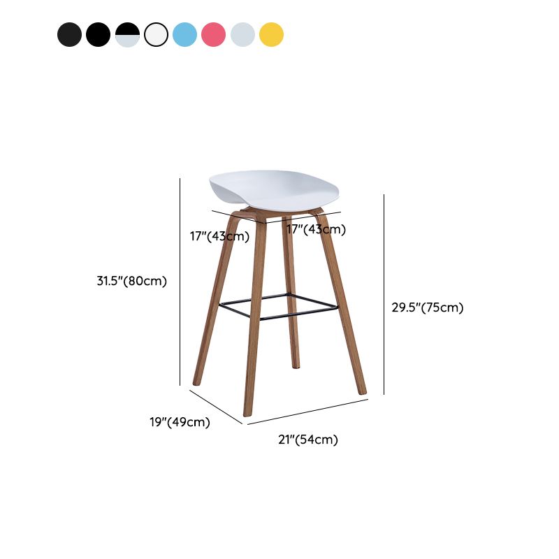 Plastic Bar Stool Low Back Dining Stool with Solid Wood Base