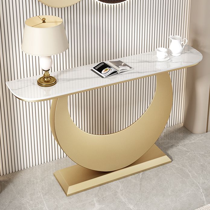 Stone Half Moon Accent Table 1-shelf 11.81" Wide Console Table for Hall