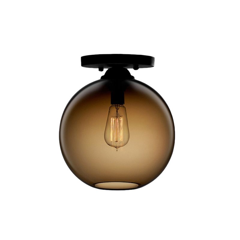 Globe Shade Semi Flush Dining Room Red/Brown/Blue Glass Industrial Style 1/2 Light Black Ceiling Lighting