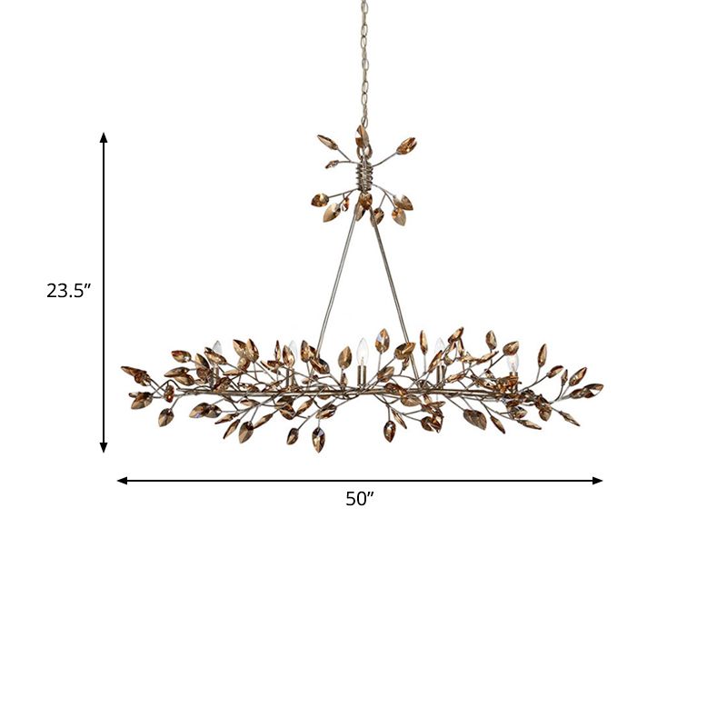 Silver/Gold Leaf Island Pendant Modernism Crystal 5 Heads Hanging Light Fixture for Dining Room