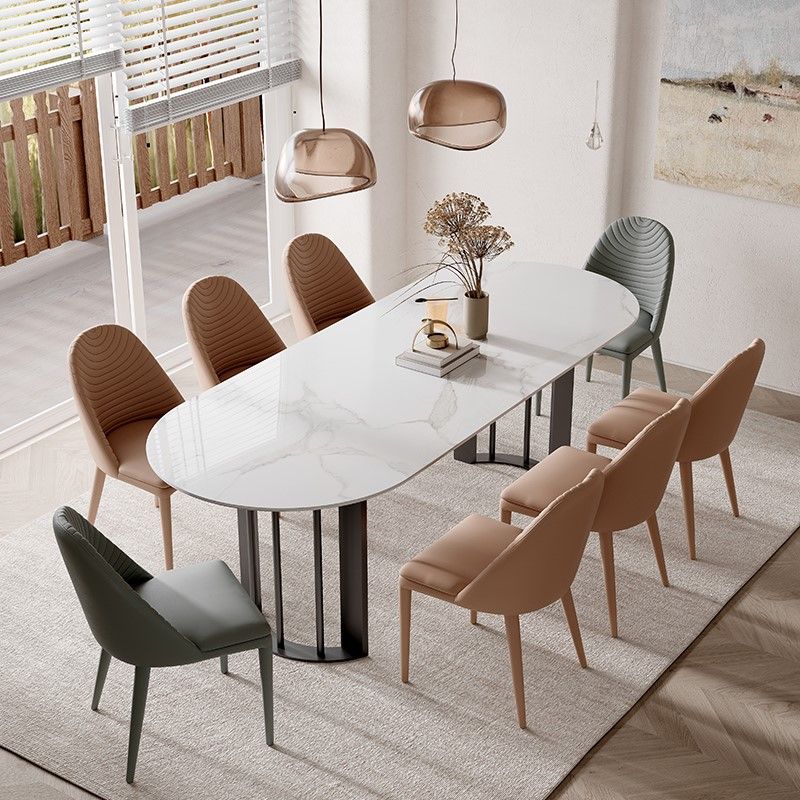 Simplicity Style Oval Double Furniture Stone Dining Table for Dining Room