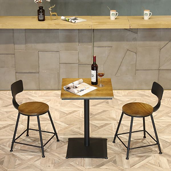 Industrial Black Metal Bar Table Wood 21.6"W Top Indoor Pedestal Bistro Table