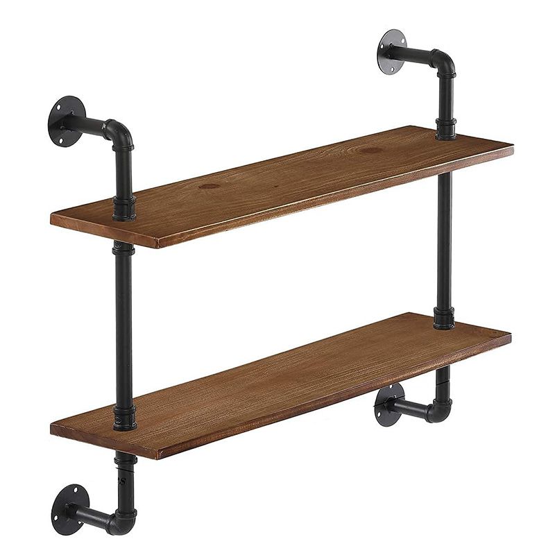Brown Bookshelf Industrial Style Wall Mounted Bookcase for Home Office