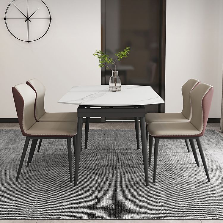 Foldable Sintered Stone Top Dining Table Round Table with Metal Base and 4 Legs