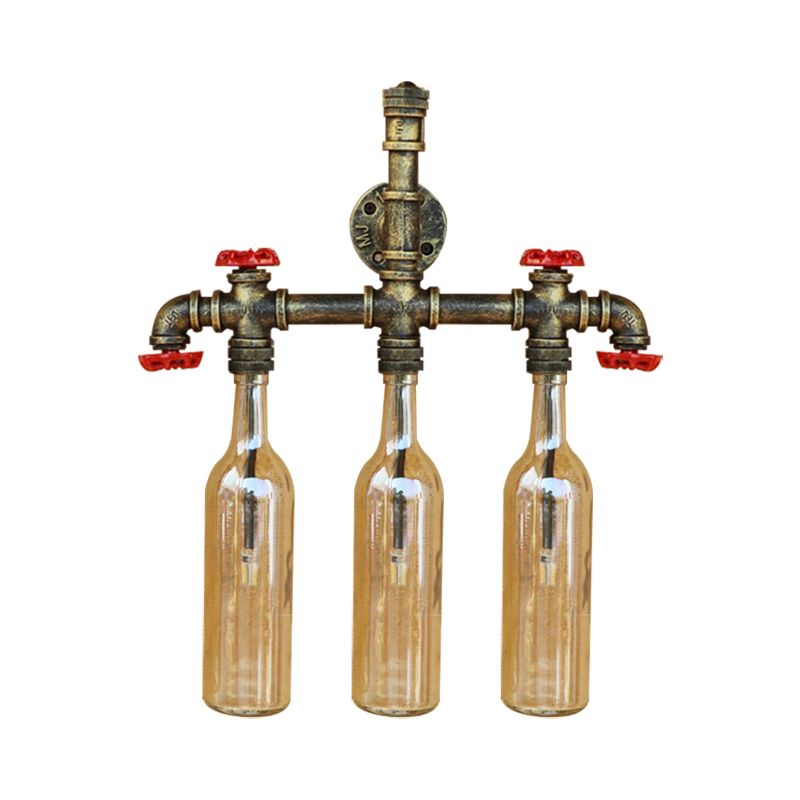 Schmiedeeisenflasche Wandleuchte Antiquitäten 3 Lichter Wohnzimmer Blau/klare Wandmontagelampe mit gealtertem Messingrohr